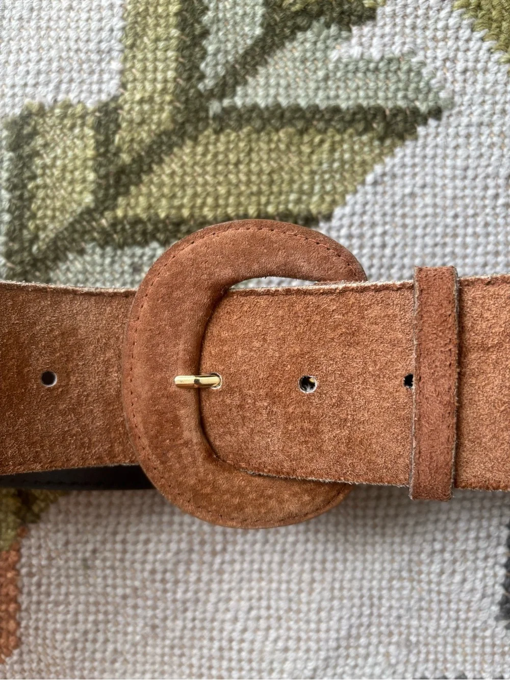 Vintage Brown Suede Belt with Round Buckle